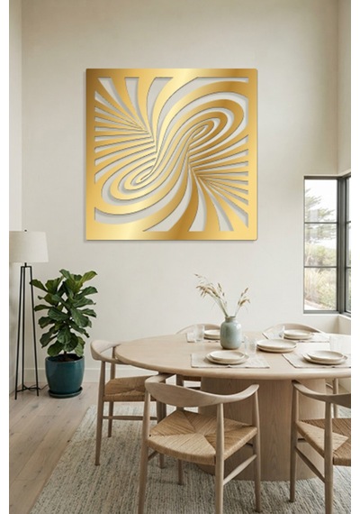 Optik İllüzyon Metal Duvar Tablosu - Metal Duvar Sanatı - Duvar Dekoru - 100 X 100 Cm Altın