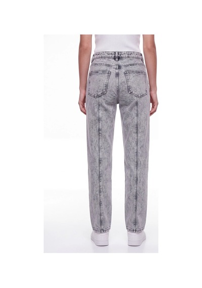 CEMO Kadın Yüksek Bel Straight Fit Ön Dikiş Detaylı Jean Pantolon Gri