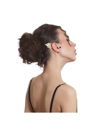 Kadın Altın Renk Lak Kaplama Taşlı Yaprak Stilizesi Sağ Kulak Earcuff & Kıkırdak Küpe Çok Renkli