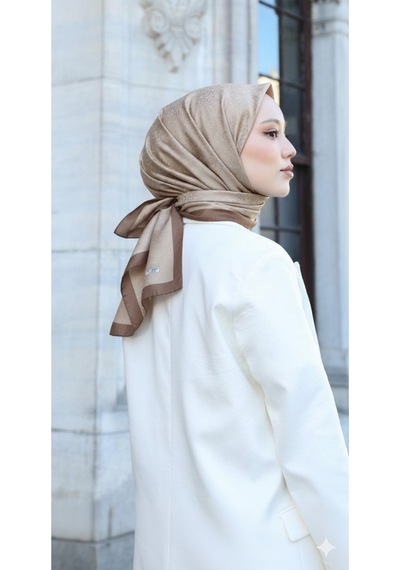 Eşarp - Premium Lux Original Monogram Eşarp İpek Vual, Yüksek Kalite, Hafif, Rahat, Şık, Scarf Kahve - Sütlü Kahve