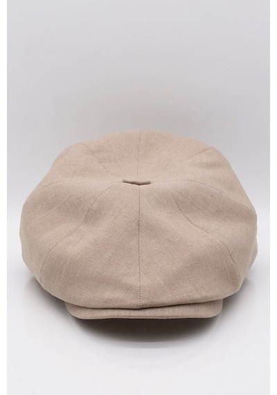 Külah Erkek Keten Şapka Newsboy Cap Kasket Fötr Bere - Bej Bej