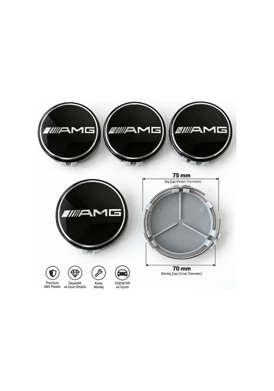 Mercedes-benz Amg Uyumlu Jant Göbeği 75 Mm Dış Çap 70 Mm Montaj Klips Çapı 4 Lü Set - 920702258