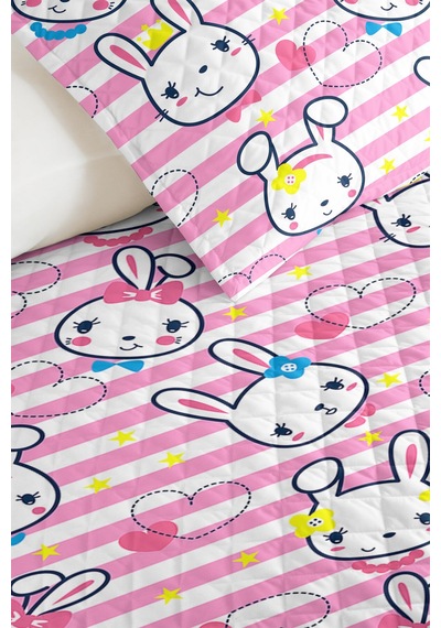 Evimde Bambaşka Tavşan Pembe Kız Çocuk Pike Takımı - Çizgili Kalp Sarı Beyaz Bebek Odası Yatak Örtüsü - 160x220 CM Evimde Bambaşka Tavşan Pembe Kız Çocuk Pike Takımı - Çizgili Kalp Sarı Beyaz Bebek Odası Yatak Örtüsü - 160x220 CM