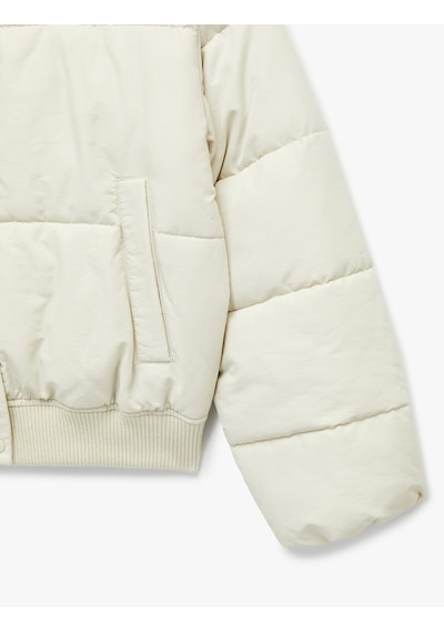 Koton Fermuarlı Cep Detaylı Uzun Kollu Geniş Yaka Anorak Şişme Mont Bej 6wal20016ıw Ekru