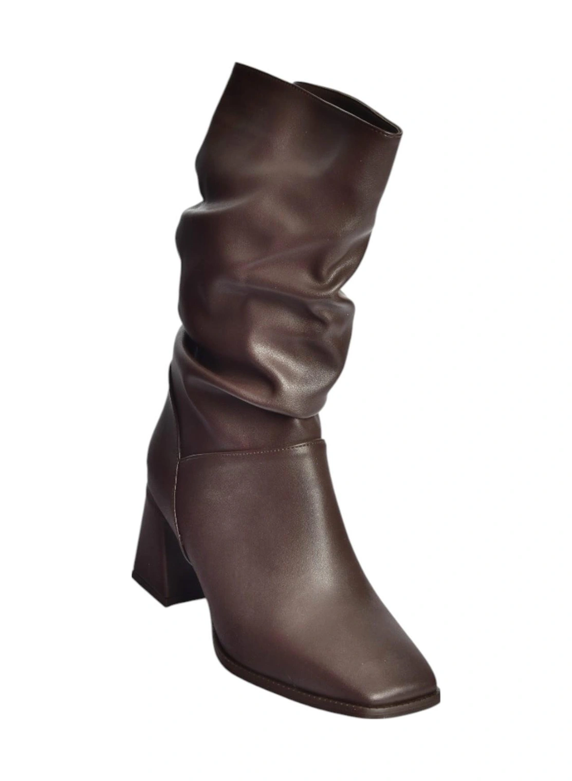 Fox Shoes V848256709 Kahverengi Kalın Topuklu Büzgülü Kadın Bot Kahverengi-suni Deri