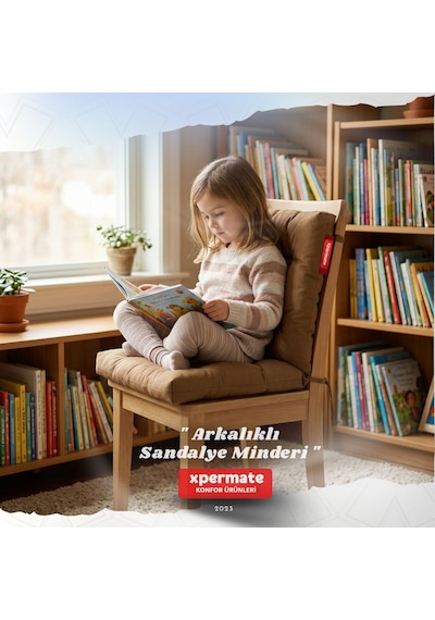 Pofuduk Arkalıklı Sandalye Minderi Bağcıklı Yıkanabilir Dekoratif Minder Kahverengi