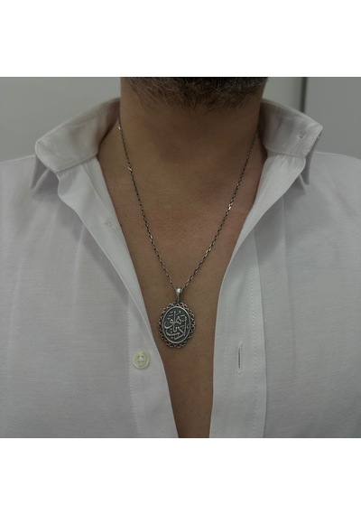 Takılingo 925 Ayar Gümüş Edep Ya Hu Model Erkek Kolye Gümüş
