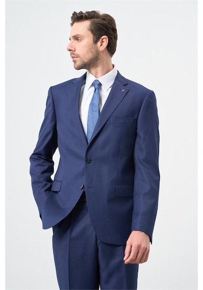 İmza Koyu Lacivert Kendinden Desenli Bez Ayağı Mono Yaka Tam Astar Çift Yırtmaç 2 Düğme 6 Drop Comfort Fit Classic Takım Elbise 1001245169 Koyu Lacivert