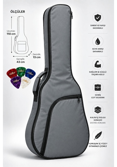 Yankı Agc-42gr Gri Akustik Gitar Kılıfı Kalın Pedli Suya Dayanıklı Softcase - 9035006445297