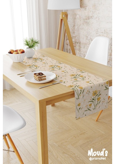Camomile Papatya Desenli Baskılı Süet Runner Masa Örtüsü