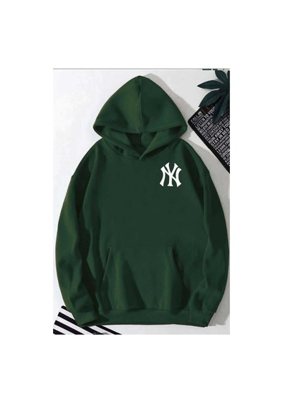 Herkesemoda Ön Ve Arka Baskılıı Kapüşonlu Sweatshirt Yeşil