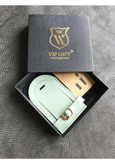 Vip Gift Voyager Bagaj Isimlik Valiz Bavul Etiketi Hakiki Deri Açık Yeşil