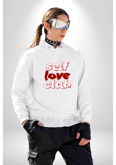 Kendini Sevme Kulübü Sokak Stili Unisex Beyaz Sweatshirt Beyaz