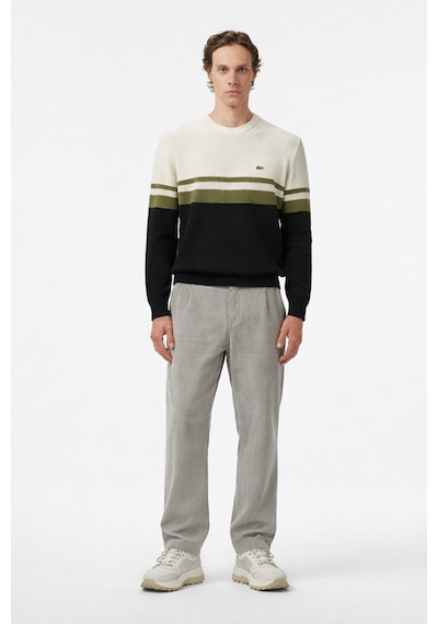 Lacoste Erkek Classic Fit Haroşa Örgü Renk Bloklu %100 Pamuk Lacivert Bej Haki Kazak Lacivert