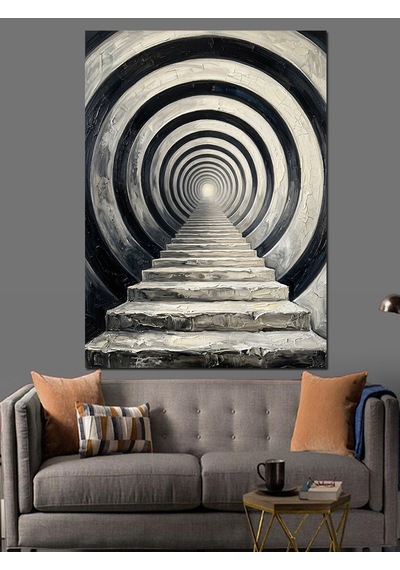 Sonsuz Spiral Merdiven Optik İllüzyon Dekoratif Kanvas - Mdf Ahşap Tablo