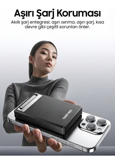 Ven-dens Vd-pb078 10000 Mah 25 W Kablosuz Hızlı Şarj Powerbank, Type-c Giriş Ve Çıkışlı, Siyah