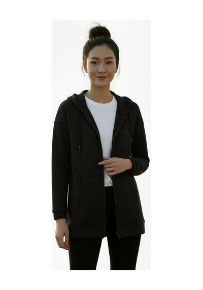 Lyvean Fermuarlı Üç İplik Penye Sweatshirt Siyah
