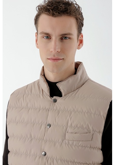 Morven Erkek Bej Polyester Çıtçıtlı Kapitone Yelek