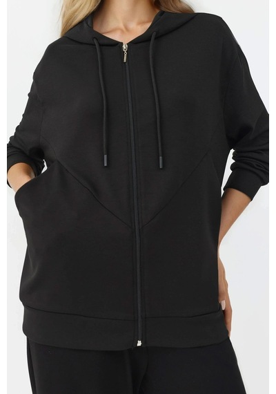 Hiccup Modal Touch Fermuarlı Kapşonlu Sweatshirt Siyah