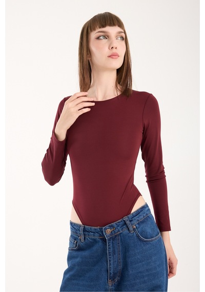 Gugus Kadın Bisiklet Yaka Uzun Kollu Çıtçıtlı/zıbın Body Bordo1