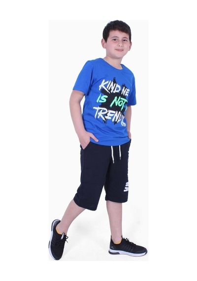 Fyk Kids Kind Nes-trend Wa Yazı Baskılı Erkek Çocuk Kapri Takım İndigo