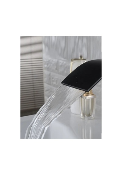 Rena Design Siyah Çanak Lavabo Bataryası Oval Çıkış Havza Model Uzun/yüksek Lavabo Musluğu Çift Girişli