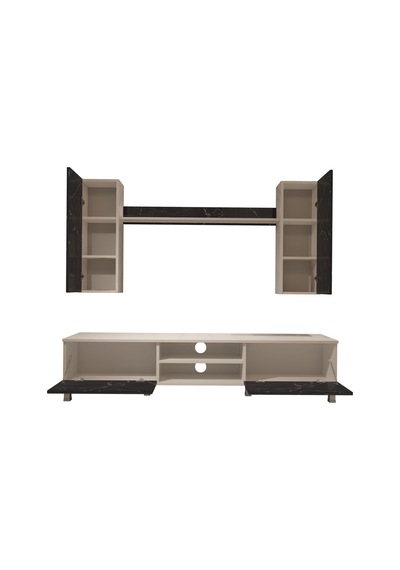 Decoraktiv Eko 7 Mdf Dvd Krom Ayaklı Tv Ünitesi Tv Sehpası Beyaz - Siyah Mermer