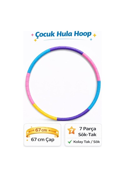 Leyaton Renkli 7 Parça Geçmeli Hulahop 65 Cm, Tek Ebat, Hh4885lyt, Karışık Çok Renkli