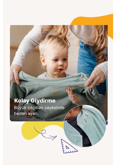 Reyo 6 Ay-6 Yaş Silinebilir Uzun Kollu Sıvı Geçirmez Bebek Mama Önlüğü, Aktivite Önlüğü - Çizgili
