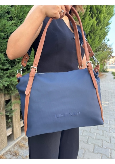 Just Polo Kadın Yeşil Taba Büyük Boy Lakost Kumaş El Ve Omuz Çantası P346037mh Yeşil - Taba