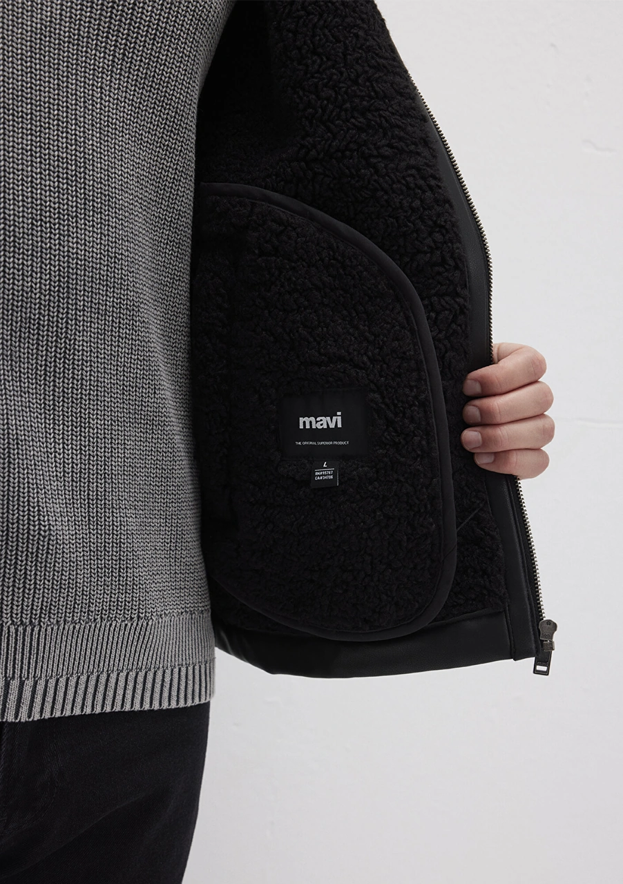 Mavi - Siyah Siyah Suni Deri Ceket 0110670-71379 Siyah