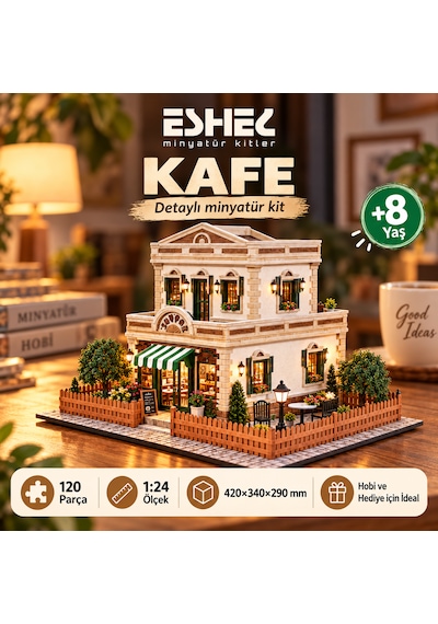 Eshel Kafe Minyatür Maket - 120'li 1:24 Karton Maket Yapım Seti