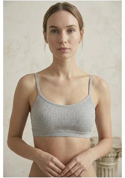 İpeksi Collection İp Askılı Pamuklu Çıkarılabilir Pedli Büstiyer Bralet - Sporcu Yarım Atlet Gri