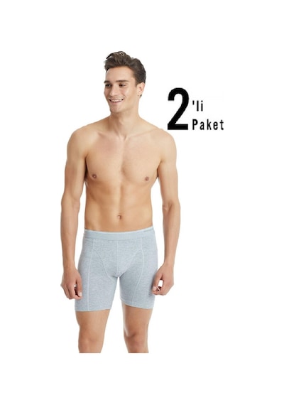 Blackspade 9216 2'li Paket Tender Cotton Erkek %92 Pamuk Uzun Retro Boxer Gri Melanj