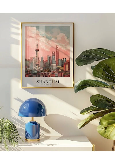 Çerçevesiz Poster Shanghai Gökyüzüne Yükselen Şehir
