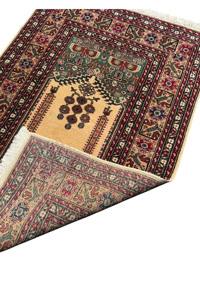 El Dokuması Sıfır Bünyan Halısı Seccade 90x135 Krem Kahve %100 Yün Namazlık