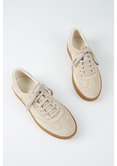 Krahe Palminteri Erkek Hakiki Deri Bağcıklı Bej Sneakers
