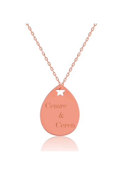 925 Ayar Gümüş Rose Altın Kaplama Kaplama Kaplama İsimli Yıldızlı Damla Kolye Rose Gold