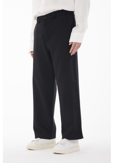 Rocqerx R-4415 Kemer Detaylı Keten Baggy Pantolon Siyah
