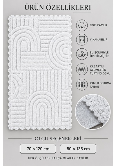 Alanur Bodrum Tufting Cotton Pamuklu El Işi Örgülü Paspas 113 80 X 135 Cm Ekru