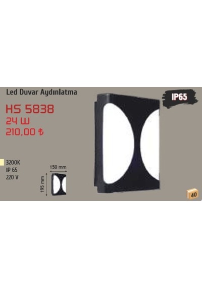 24w Led Duvar Aydınlatma, Günışığı, Siyah Kasa Hs 5838 Beyaz - Siyah