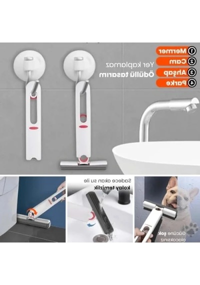 Ergonomik Tasarımlı Sıkmalı Mini Mop - Beyaz Ve Kırmızı, Tek Elle Kullanım Açık Bej