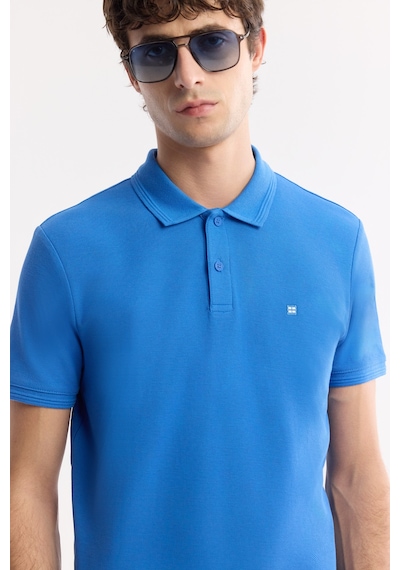 Avva Erkek Saks Kıvrılmaz Polo Yaka %100 Pamuk Basic Regular Fit T-shirt B001032 Saks Mavi