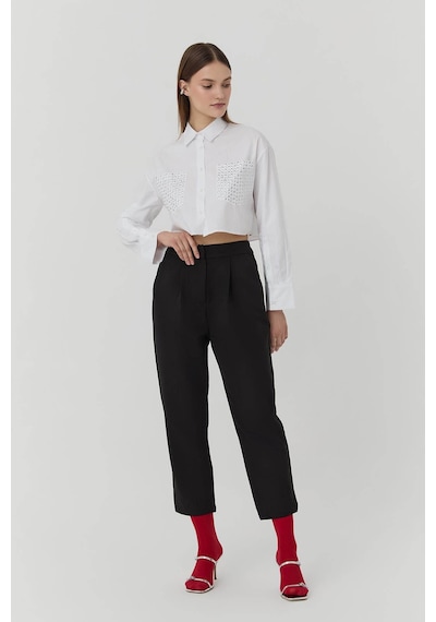 Quzu Beli Lastikli Siyah Kadın Pantolon 71154 Siyah