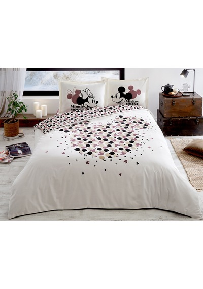 Özdilek Mickey & Minnie Mouse Love Çift Kişilik Disney Lisanslı Lastikli Fitted Çarşaf Nevresim Takımı 479441 Krem