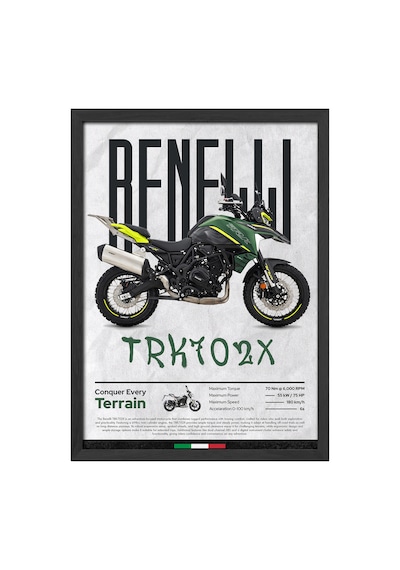 Benelli Trk 702x Siyah Ahşap Çerçeveli Poster, Dekoratif Motosiklet Duvar Tablosu