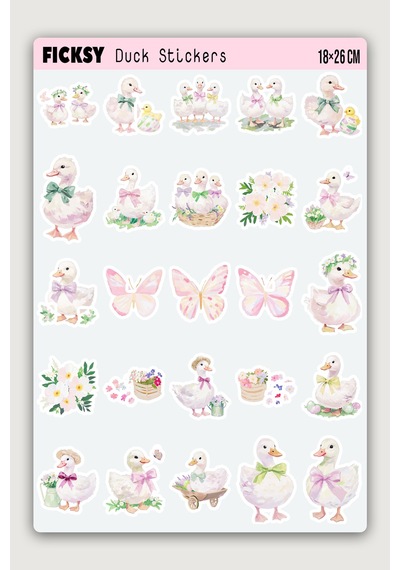 Sevimli Ördek Sticker Seti - 25 Adet Kaz Etiket Çıkartma Diğer
