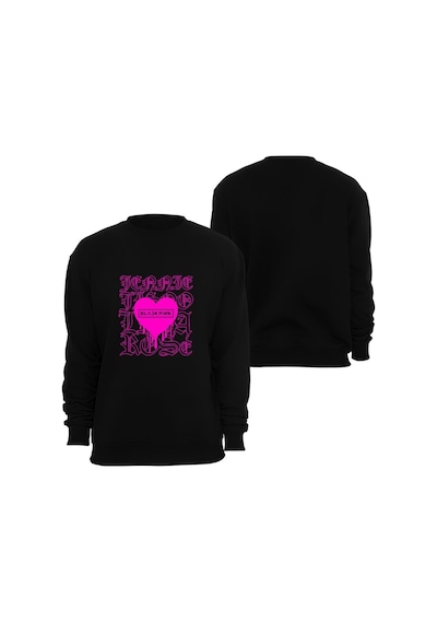 Blackpink Kpop , Black Pink Baskılı Bisiklet Yaka Sweatshirt Siyah