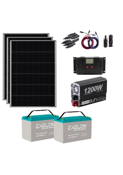 Güneş Enerjisi Bağ Evi Solar Paketi 1200W Sinüs İnverter 250W Güneş Paneli 100Ah Jel Akü