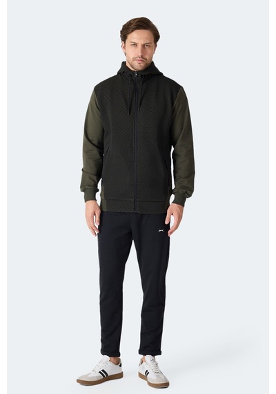 Slazenger Flame Erkek Kapüşonlu Cepli Haki Sweatshirt Haki